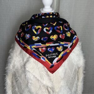MOSCHINO Red Multicolored Hearts Silk Square Scarf